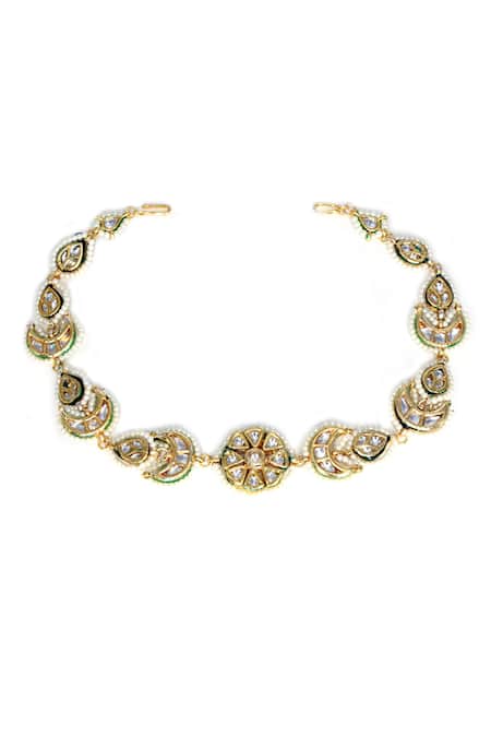 Shop Tad Accessories White Floral Cut Work Embellished Mathapatti at Aza Fashions Shop_Tad Accessories_White Floral Cut Work Embellished Mathapatti _at_Aza_Fashions