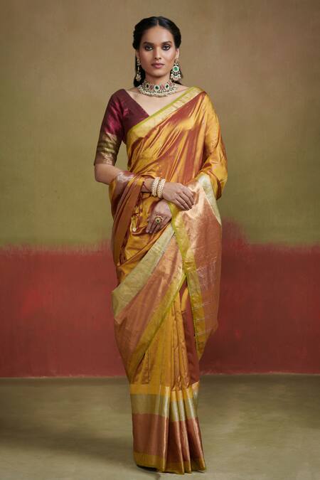 Dressfolk Yellow Handloom Silk Kadambari Maheshwari Saree 