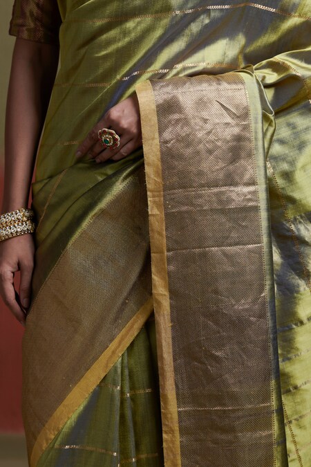 Buy Green Handloom Silk Leela Maheshwari Saree For Women by Dressfolk  Online at Aza Fashions.