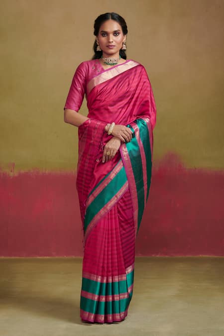 Pink Maheshwari Handloom Cotton Silk Saree: Elegant & Ethereal – Luxurion  World