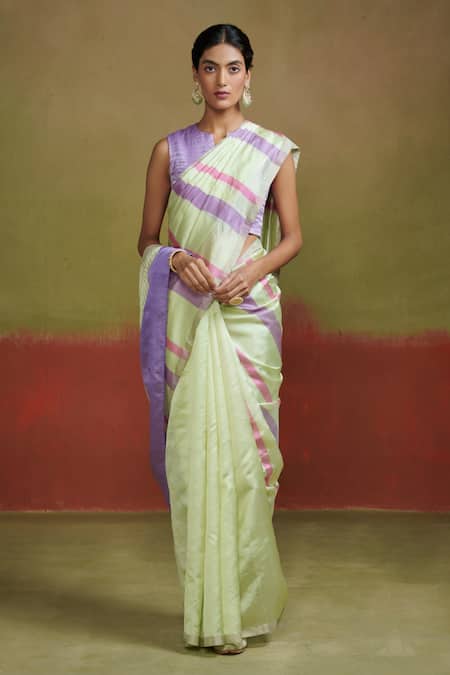 Dressfolk Green Handloom Silk Zohra Stripe Pattern Saree 