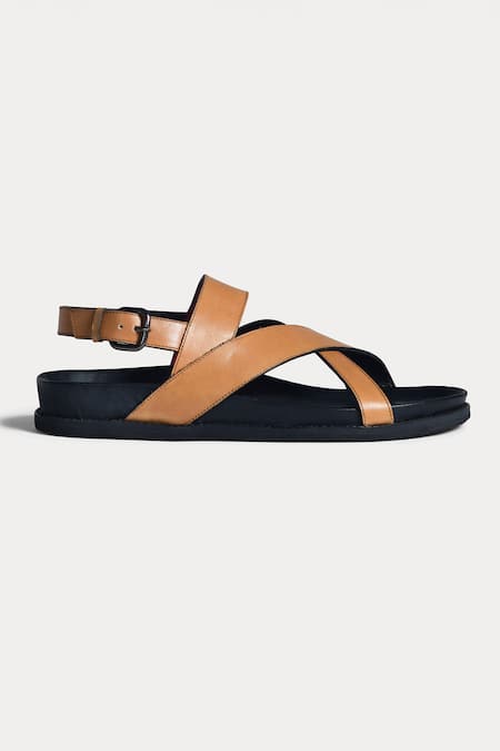Morf_Brown Plain Criss Cross Strap Sandals_Online_at_Aza_Fashions
