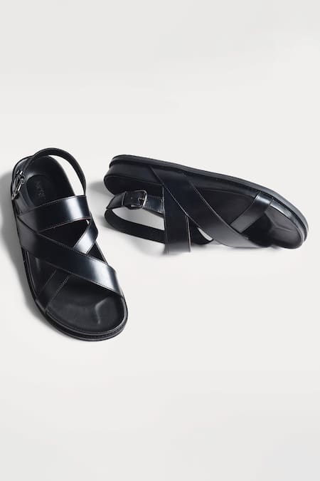 Greek Leather Buckle Strap Black Gladiator Sandals for Men | Emmanuela