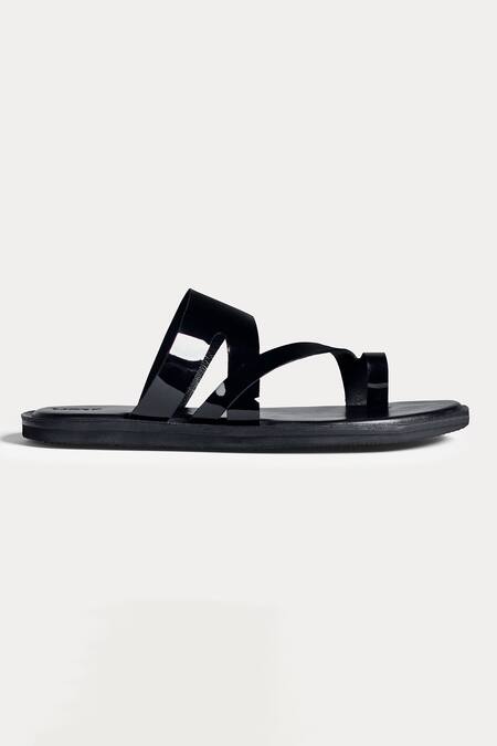 Buy_Morf_Black Plain Slip-on Patent Sandals_Online_at_Aza_Fashions