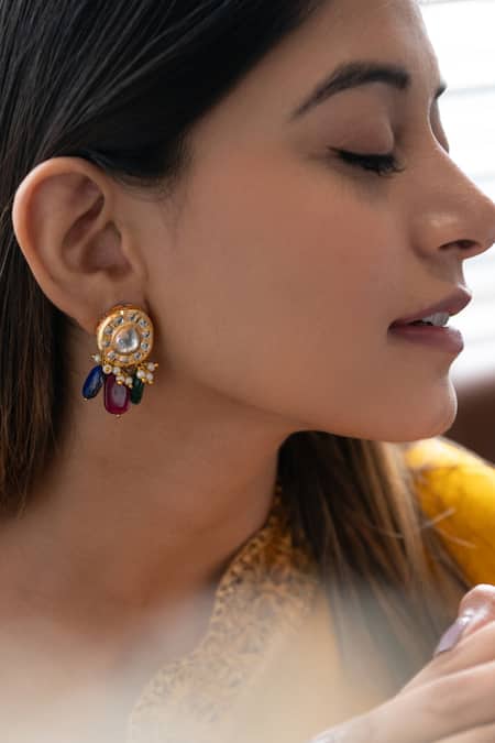 Buy_Do Taara_Multi Color Beads, Diamonds Kundan Encrusted Drop Earrings _Online_at_Aza_Fashions