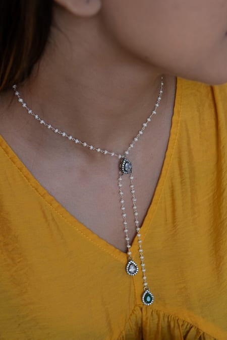 Do Taara_Silver Plated Faux Diamond Pearl String Necklace _Online_at_Aza_Fashions