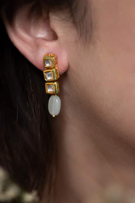 Do Taara Green Diamonds, Stones Kundan Embellished Drop Earrings 