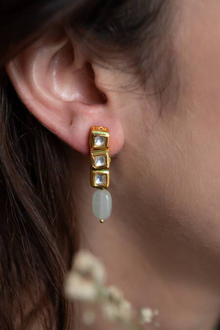 Do Taara_Green Diamonds, Stones Kundan Embellished Drop Earrings _Online_at_Aza_Fashions