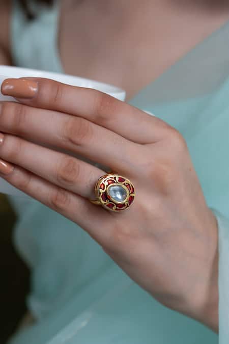Do Taara Red Diamonds Oblong Carved Work Ring 
