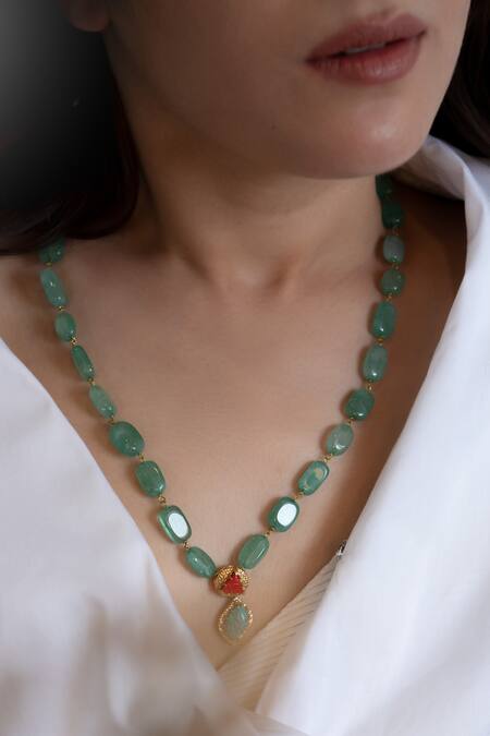 Buy_Do Taara_Blue Stone Embellished Pendant Necklace_Online_at_Aza_Fashions