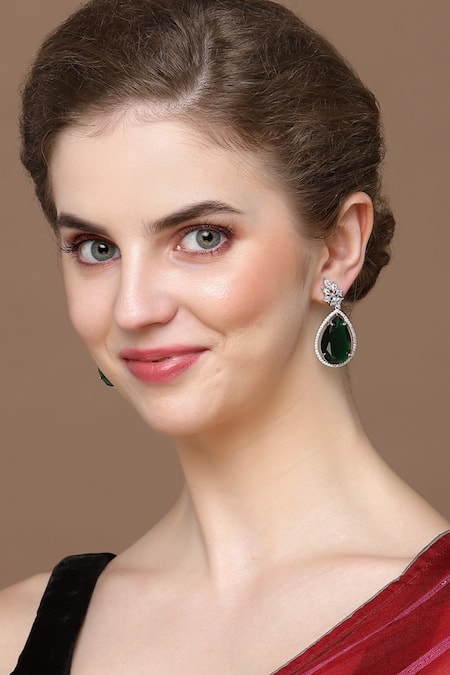 Dugran By Dugristyle Natural Stone Encrusted Drop Earrings 