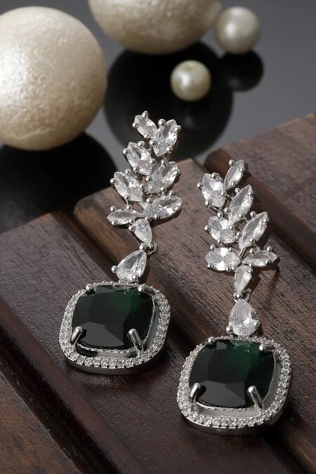 Shop Dugran By Dugristyle Green Diamonds, Stones Vine Natural Encrusted Dangler Earrings at Aza Fashions Shop_Dugran By Dugristyle_Green Diamonds, Stones Vine Natural Encrusted Dangler Earrings_at_Aza_Fashions