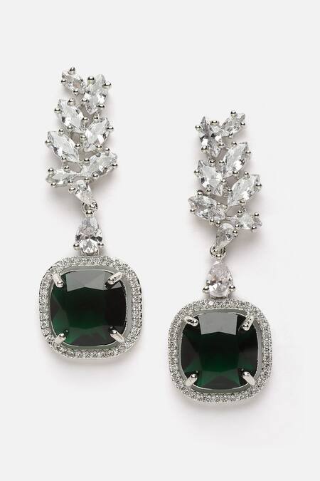 Dugran By Dugristyle Green Diamonds, Stones Vine Natural Encrusted Dangler Earrings Online at Aza Fashions Dugran By Dugristyle_Green Diamonds, Stones Vine Natural Encrusted Dangler Earrings_Online_at_Aza_Fashions