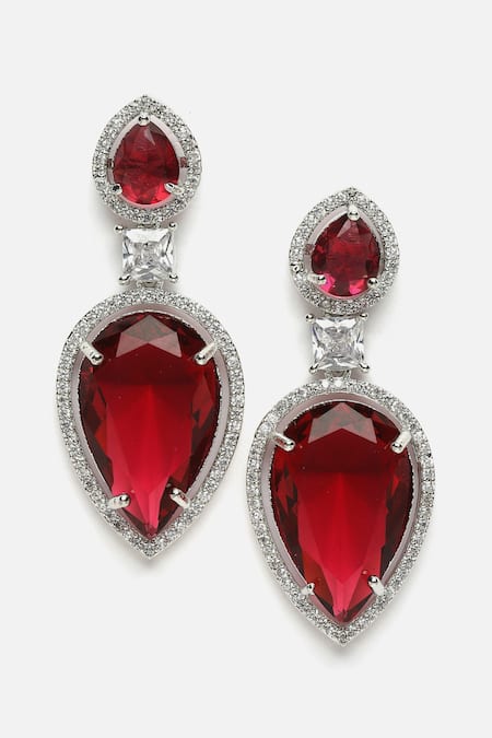 Dugran By Dugristyle_Red Diamonds, Stones Double Lined Up Encrusted Earrings _Online_at_Aza_Fashions