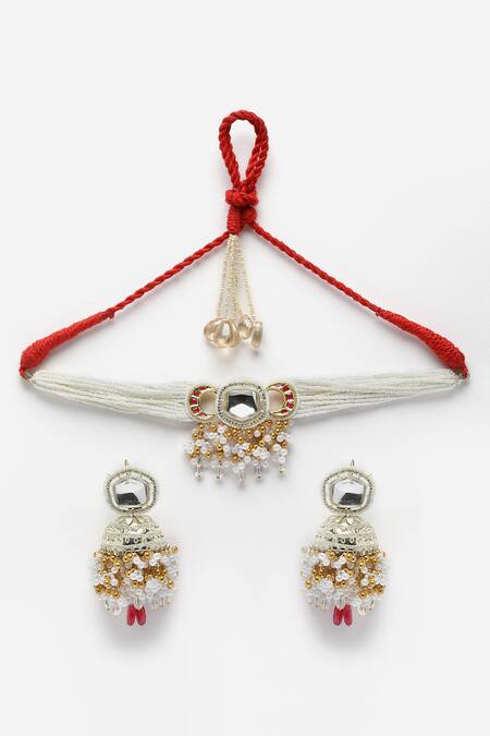 Dugran By Dugristyle_Multi Color American Diamond Embellished Pendant Choker Set _Online_at_Aza_Fashions