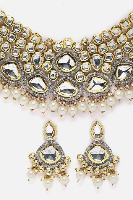 Buy_Dugran By Dugristyle_Gold Plated Diamonds, Pearls, Stones American Embellished Choker Set _Online_at_Aza_Fashions