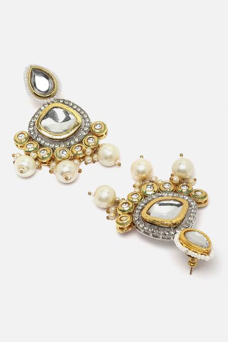 Dugran By Dugristyle_Gold Plated Diamonds, Pearls, Stones American Embellished Choker Set _at_Aza_Fashions