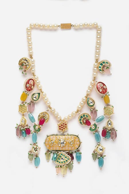 Dugran By Dugristyle_Multi Color Natural Stone Embellished Pendant Necklace _Online_at_Aza_Fashions