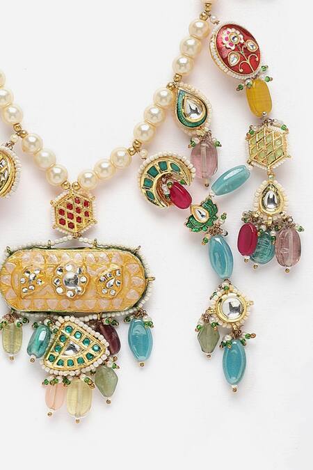 Buy_Dugran By Dugristyle_Multi Color Natural Stone Embellished Pendant Necklace _Online_at_Aza_Fashions