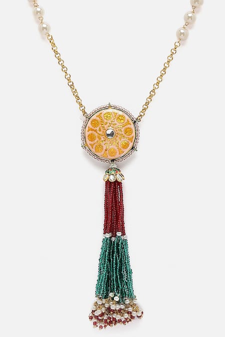Buy Dugran By Dugristyle Multi Color Natural Stone Embellished Pendant Necklace Online at Aza Fashions Buy_Dugran By Dugristyle_Multi Color Natural Stone Embellished Pendant Necklace _Online_at_Aza_Fashions