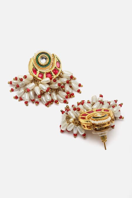 Dugran By Dugristyle_Multi Color Pearls, Stones Geometric Carved Necklace Set _at_Aza_Fashions