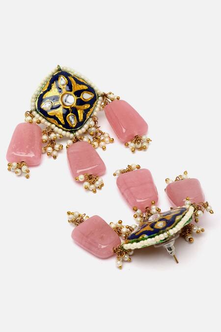 Dugran By Dugristyle_Multi Color Pearls, Stones Kundan Embellished Pendant Necklace Set _at_Aza_Fashions