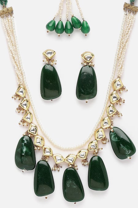 Emerald Round and Rectangle Stone Cluster Evening Necklace Set | Large  Crystal Fashion Necklace Set | L&M Bling - lmbling