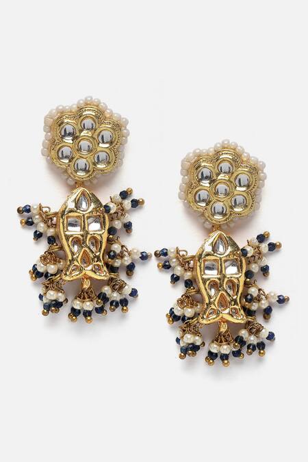 Shop_Dugran By Dugristyle_Multi Color Stones, Pearls, Diamonds Studded Pendant Necklace Set _Online_at_Aza_Fashions