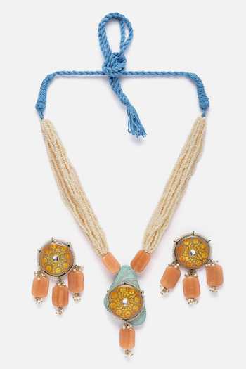 Dugran By Dugristyle_Multi Color Pearls, Stones Embellished Layered Pendant Necklace Set _Online_at_Aza_Fashions