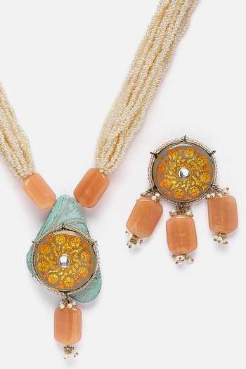 Buy_Dugran By Dugristyle_Multi Color Pearls, Stones Embellished Layered Pendant Necklace Set _Online_at_Aza_Fashions