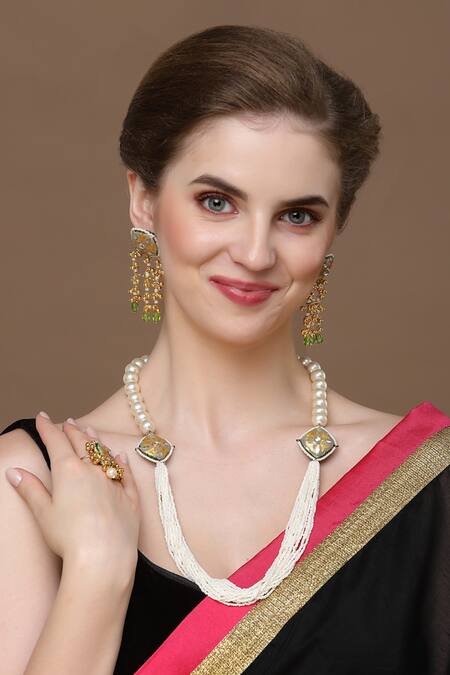 Buy Multi Color Kundan And Pearls Embellished Layered Necklace By