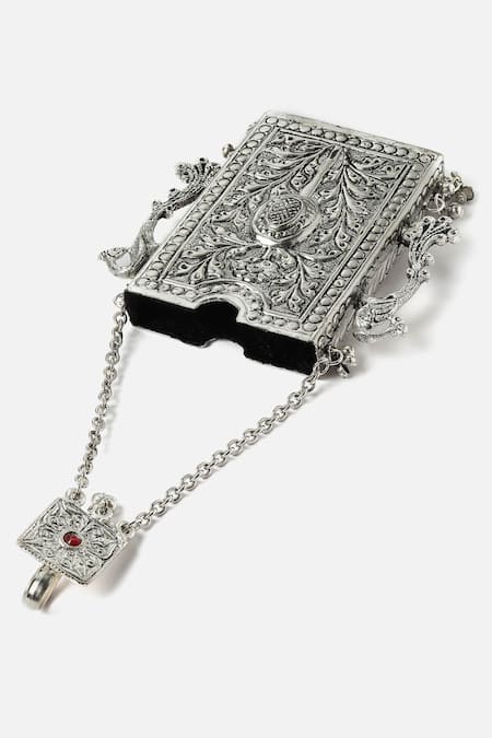 Shop_Dugran By Dugristyle_Silver Floral Carved Mobile Hanging _Online_at_Aza_Fashions