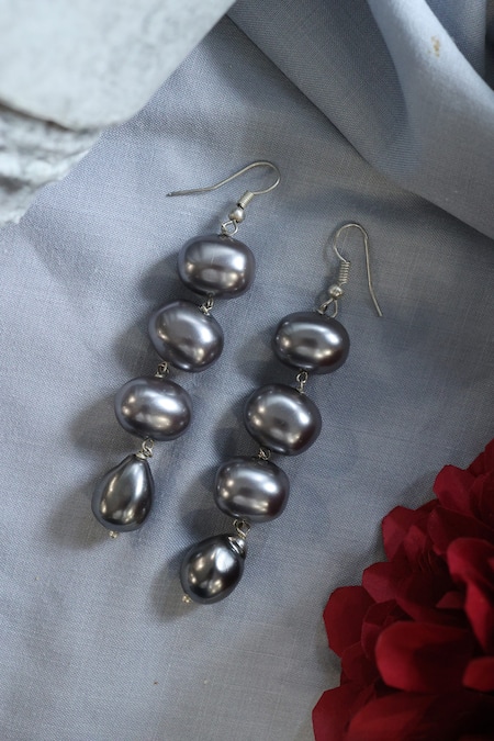Shop Do Taara Grey Pearls Drop Danglers at Aza Fashions Shop_Do Taara_Grey Pearls Drop Danglers _at_Aza_Fashions