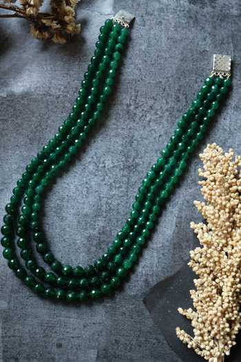 Shop Do Taara Green Garnet Bead Multi Layer Necklace at Aza Fashions Shop_Do Taara_Green Garnet Bead Multi Layer Necklace _at_Aza_Fashions
