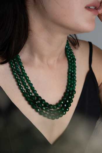 Do Taara Green Garnet Bead Multi Layer Necklace Online at Aza Fashions Do Taara_Green Garnet Bead Multi Layer Necklace _Online_at_Aza_Fashions