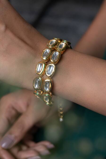 Buy_Do Taara_Gold Plated Crystals Kundan Bracelet _Online_at_Aza_Fashions