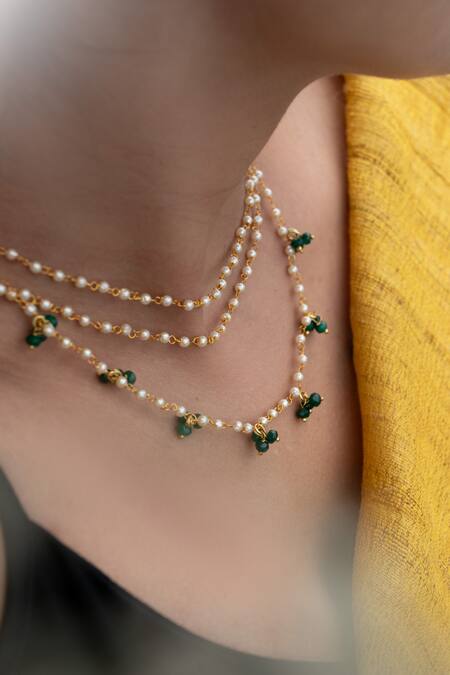 Do Taara_White Pearl Layered Embellished Necklace _Online_at_Aza_Fashions