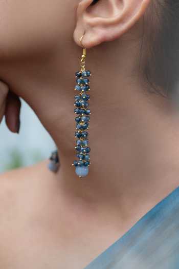 Do Taara_Blue Stones Embellished Danglers _Online_at_Aza_Fashions