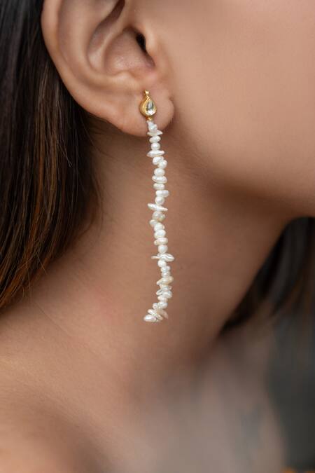 Do Taara_White Pearls, Stones Embellished Earrings _Online_at_Aza_Fashions