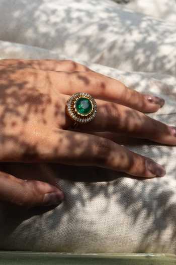 Buy_Do Taara_Green Stones Victorian Swarovski Embellished Ring _Online_at_Aza_Fashions