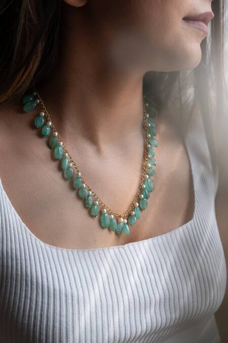 Do Taara_Green Agate Stones Embellished Necklace _Online_at_Aza_Fashions
