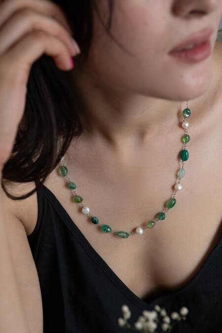 Do Taara_Green Natural Stones Embellished Necklace _Online_at_Aza_Fashions