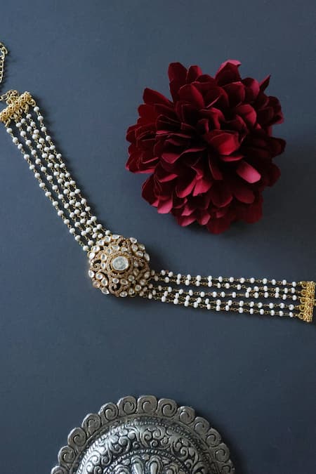 Shop Do Taara Gold Plated Polki Embellished Choker Necklace at Aza Fashions Shop_Do Taara_Gold Plated Polki Embellished Choker Necklace _at_Aza_Fashions