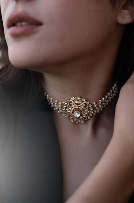 Buy Do Taara Gold Plated Polki Embellished Choker Necklace Online at Aza Fashions Buy_Do Taara_Gold Plated Polki Embellished Choker Necklace _Online_at_Aza_Fashions