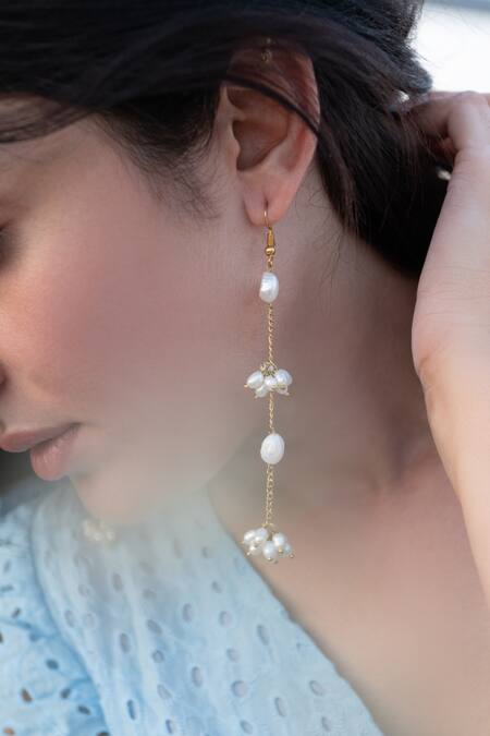 Do Taara_Red Beads, Pearls Embellished Dangler Earrings _Online_at_Aza_Fashions