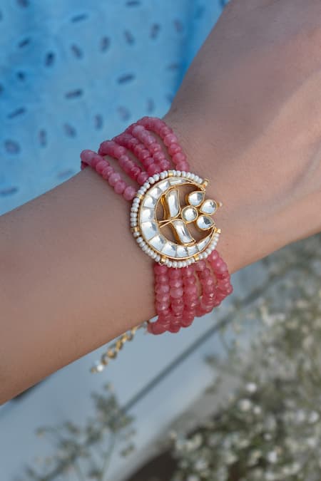Do Taara_Pink Onyx Stone Embellished Bracelet_Online_at_Aza_Fashions