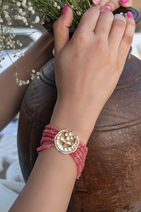 Buy_Do Taara_Pink Onyx Stone Embellished Bracelet_Online_at_Aza_Fashions