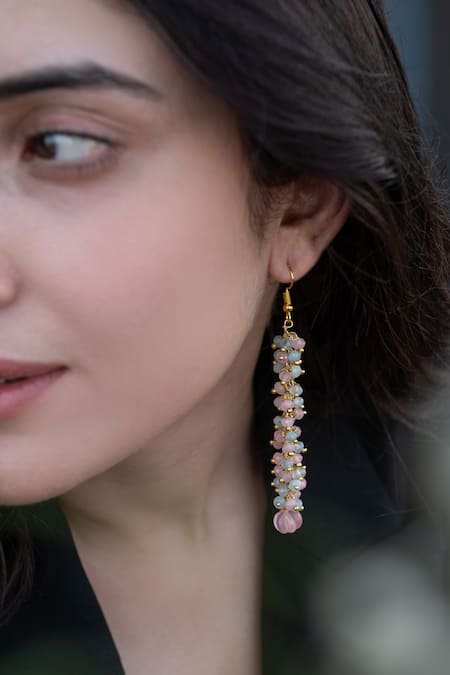 Do Taara Pink Onyx Stone Embellished Dangler Earrings 