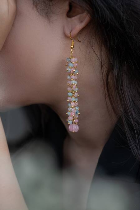 Buy_Do Taara_Pink Stones, Tassels Embellished Dangler Earrings _Online_at_Aza_Fashions