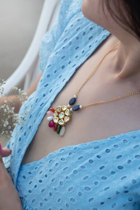 Do Taara_Multi Color Kundan And Stone Embellished Pendant Necklace _Online_at_Aza_Fashions